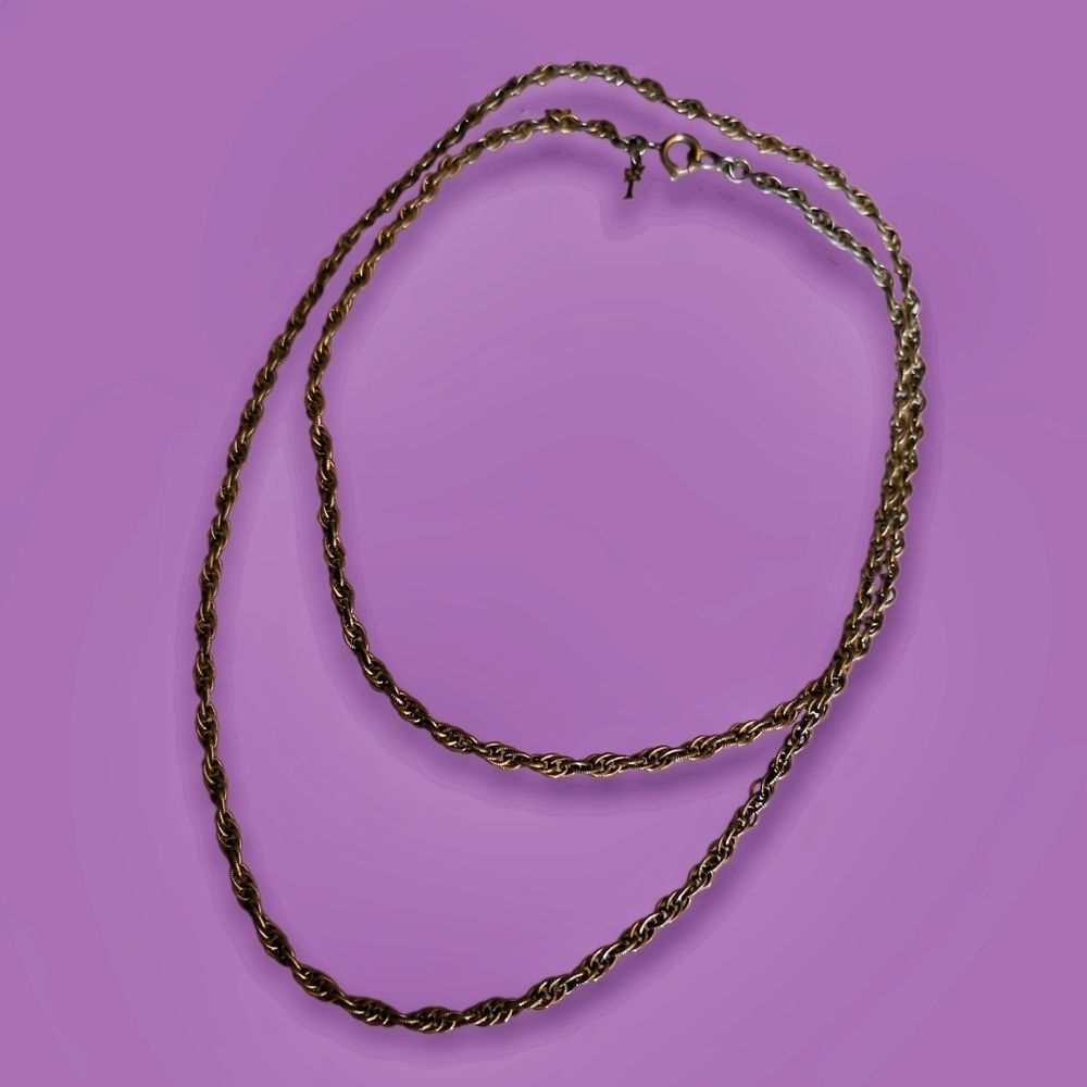 Vtg CROWN TRIFARI Goldtone Twisted Double Link Rope Chain Necklace